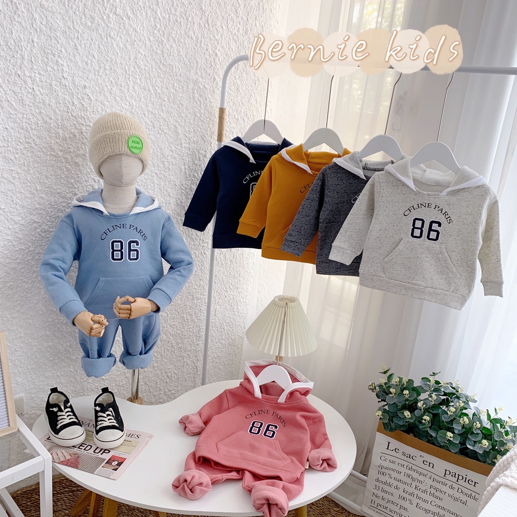 Bộ nỉ bông unisex dày ấm cho bé, set bộ nỉ dài tay có lót bông giữ ấm