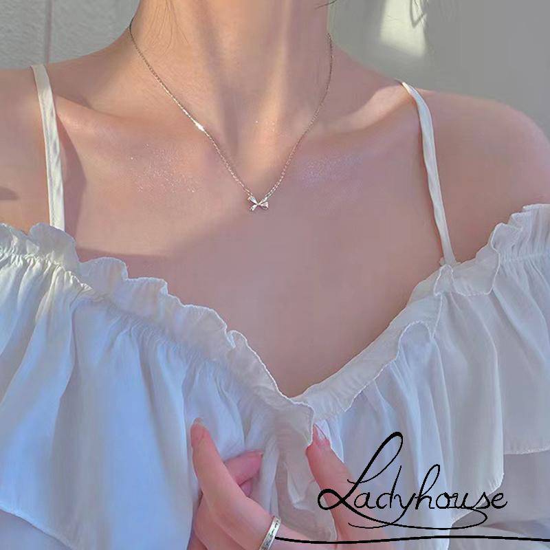 Vòng cổ Màu Bạc Mặt Hình Nơ Xinh Xắn Cho Nữ