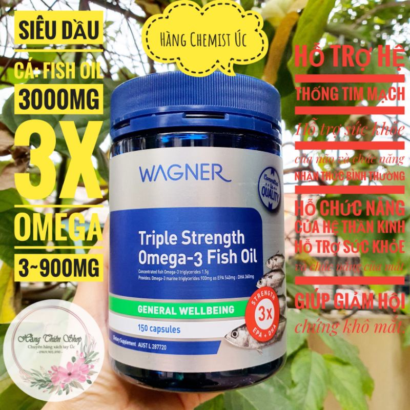 (Đủ bill) Siêu Dầu cá 3000mg Wagner Triple Strength Omega3 Fish Oil 150v