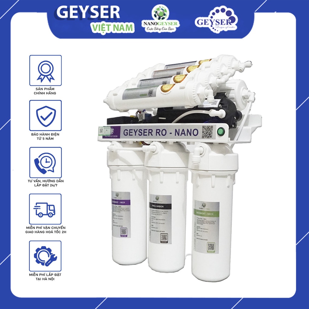 Máy lọc nước Geyser RO - Nano 9 Cấp, Tặng kèm bộ phụ kiện trị giá 499k
