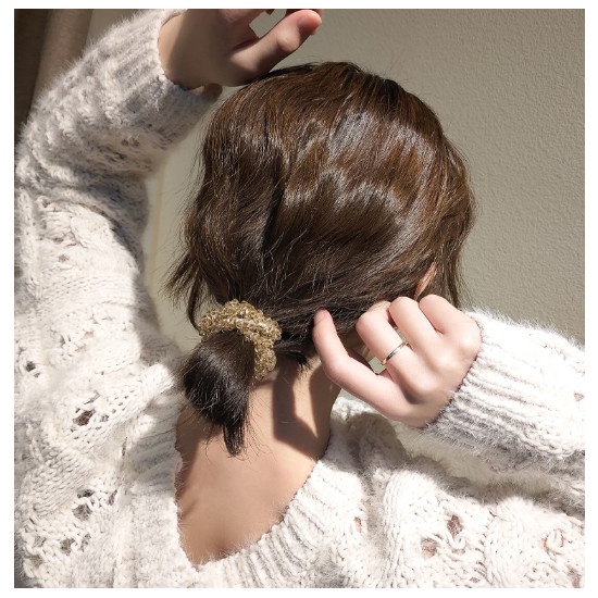 Dây Cột Tóc Co Giãn Đính Ngọc Trai / Pha Lê Thanh Lịch Cho Nữ