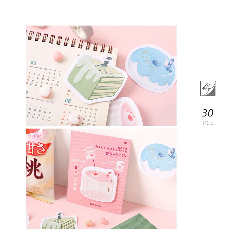 SN10 Giấy ghi chú sticky note bánh ngọt tráng miệng 6 màu 30 trang