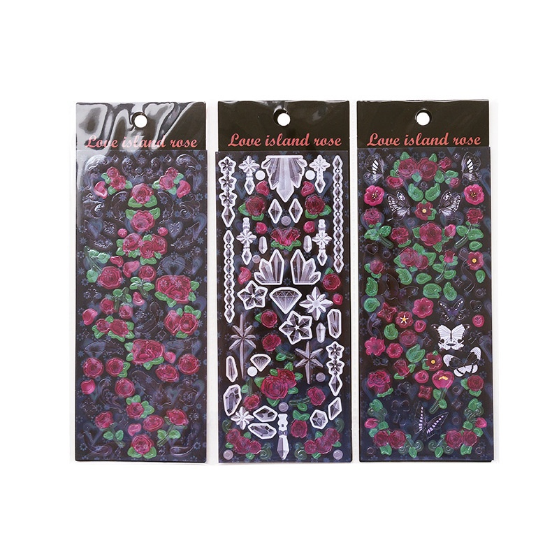 Bộ 3 Tấm Sticker Dán Hình Hoa Hồng Đính Đá Lãng Mạn