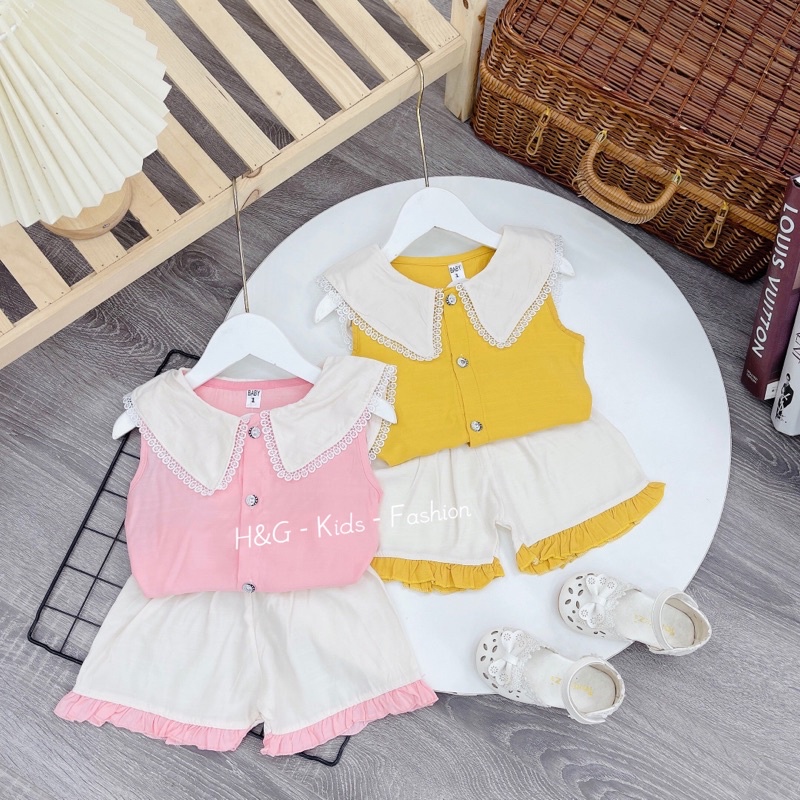 Bộ đũi cổ lá kẹp ren cực chảnh cho bé gái - BDCL