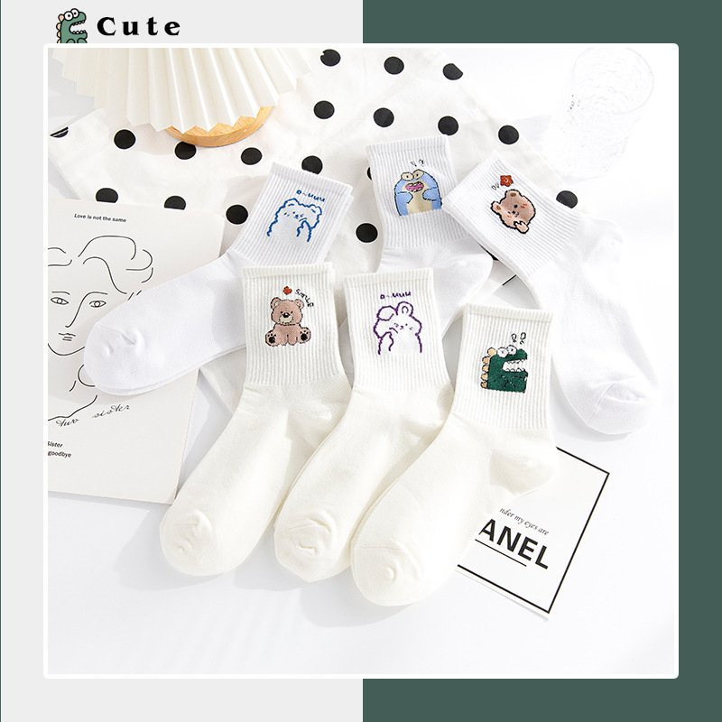 Tất cổ cao in hình ngỗ nghich xinh xắn Hàn Quốc Vemico vớ cotton co dãn thoáng khí TN141