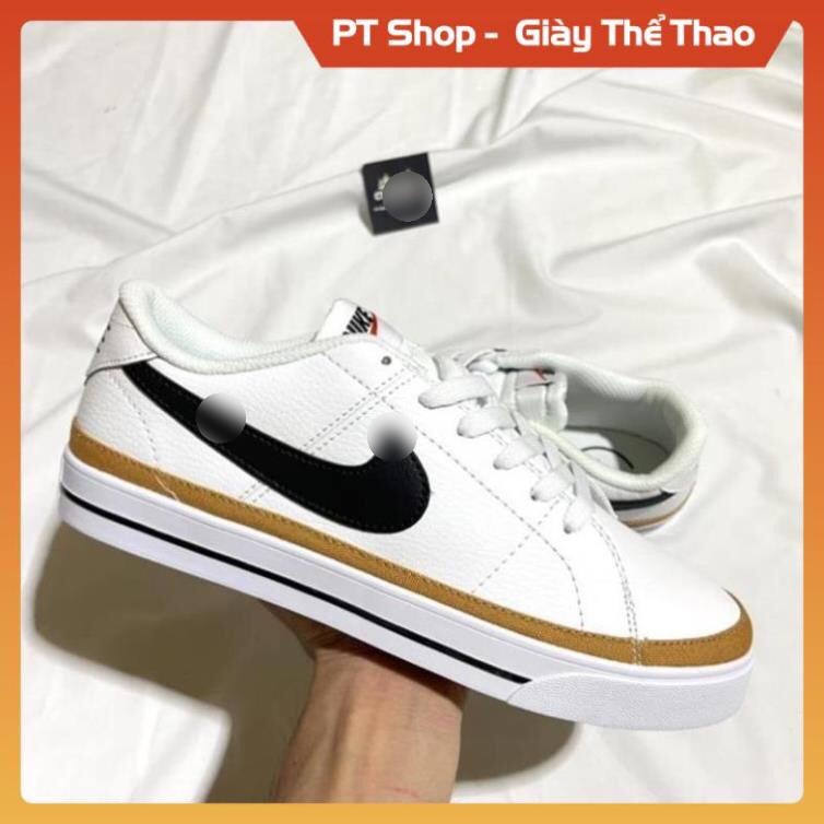 Giày nk LEGACY trắng móc đen kẻ nâu mới bla.zer low trắng đen cao cấp, giày sneaker thể thao nam nữ
