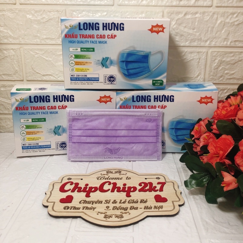 (màu Tím) Hộp khẩu trang y tế 4 lớp màu Tím 50 cái