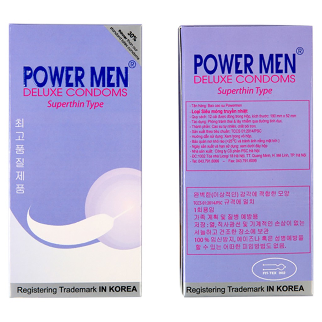 Combo 2 Hộp Bao cao su Powermen Superthin siêu mỏng hộp 12 chiếc