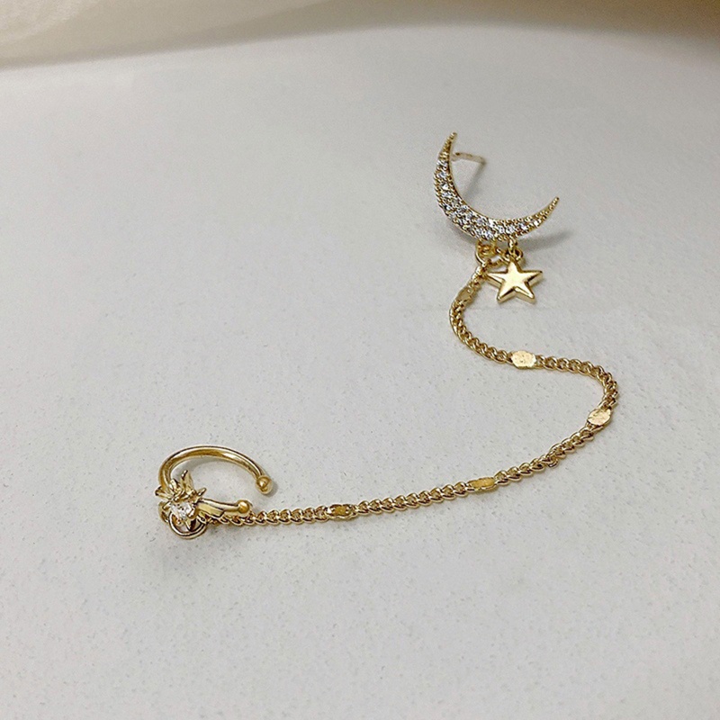 Win niche Khuyên Tai Dạng Kẹp Hình Ngôi Sao Mặt Trăng Không Cần Xương Tai Dễ Phối Đồ