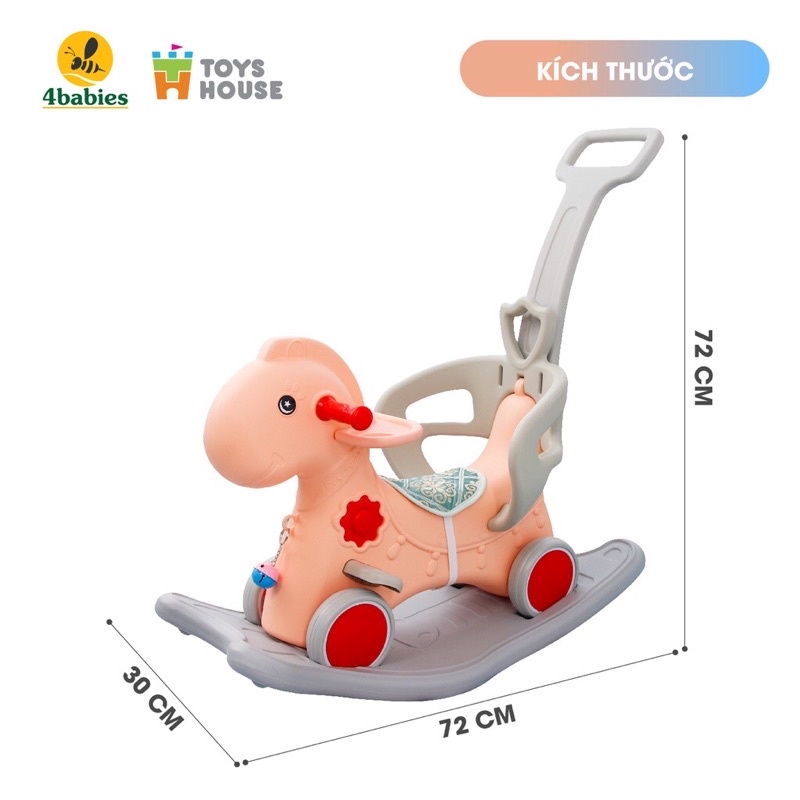 Ngựa bập bênh cho bé, có bánh xe và cần đẩy Toyshouse (ngựa Toys house 3in1)