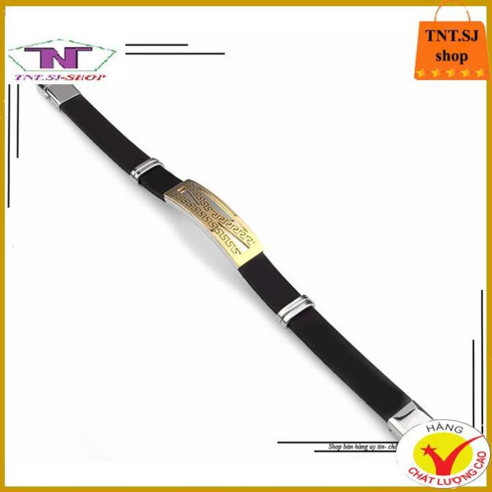 ( HÀNG ĐẸP) VÒNG TAY NAM INOX CAO SU CÓ BẢNG INOX MẠ VÀNG HÀN QUỐC LN065