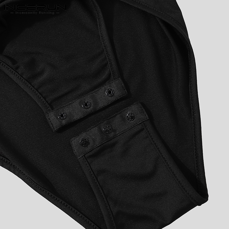 Áo liền quần INCERUN dành cho nam thiết kế tay ngắn cắt lỗ quyến rũ thời trang màu đen