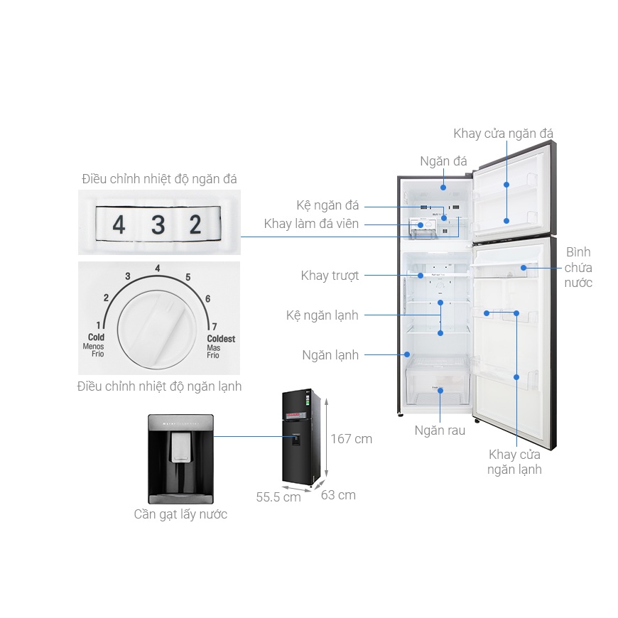 Tủ lạnh LG Inverter 255 lít GN-D255BL - Làm lạnh đa chiều, Khử mùi Nano Carbon, Lấy nước ngoài, Miễn phí giao hàng HCM