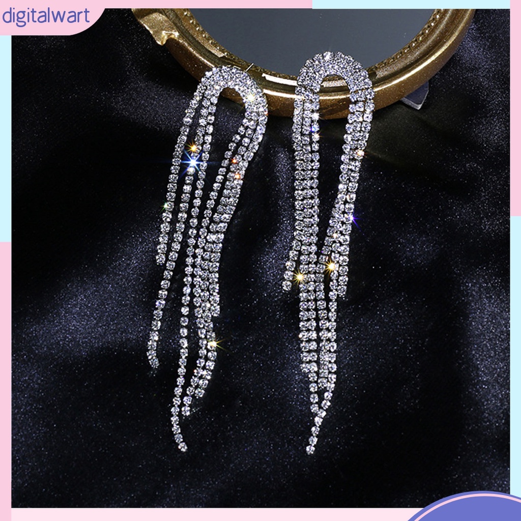 1 Cặp Bông Tai Chữ U Đính Đá Phối Tua Rua Thời Trang