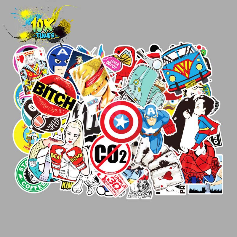 set 50 sticker mix các thương hiệu dán máy tính, điện thoại,lap top, sticker dán mũ bảo hiểm, valy phong cách