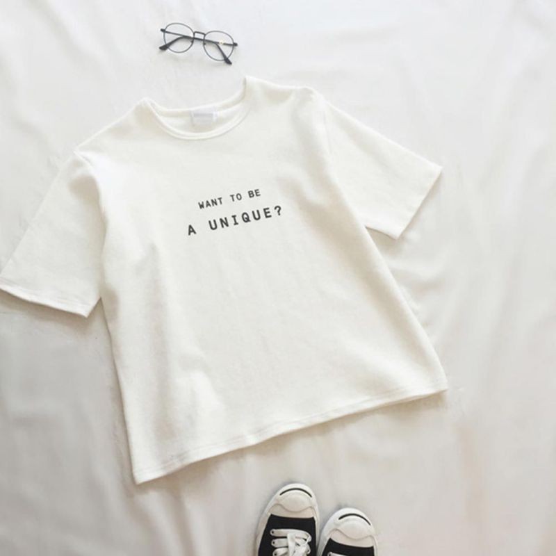 Korean version of the letter loose round neck short-sleeved T-shirt
