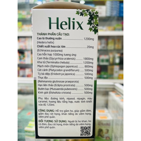 Helix - 120ml - hỗ trợ giảm ho, giảm đờm, giảm đau rát họng, khản tiếng
