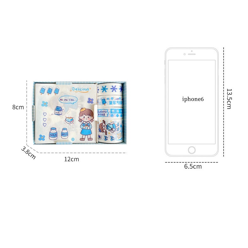 Bộ Băng Keo Washi Họa Tiết Hoạt Hình Kiểu Hàn Quốc Độc Đáo Trang Trí Sổ Tay DIY