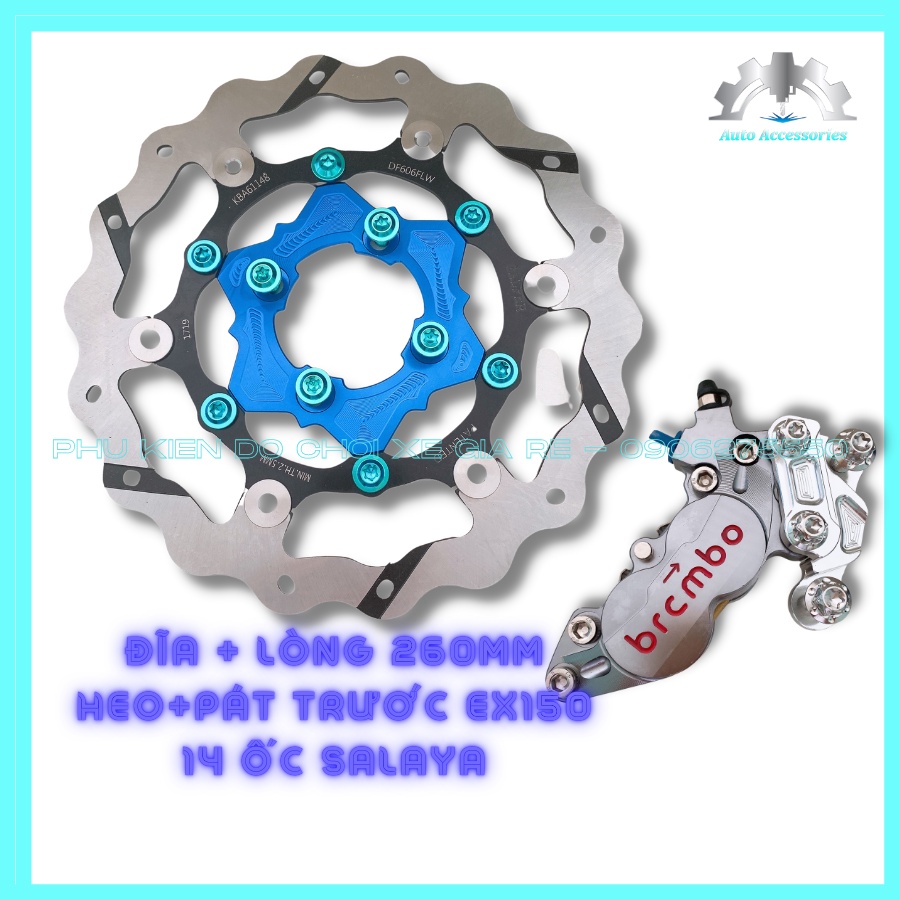 COMBO 3 MÓN EXCITER 150 (EX150) CÓ 14 ỐC - Đĩa Thắng Trước 4 lỗ 260mm (Luôn Lòng) + Pát CNC + Heo Dầu Brcmbe 4piston