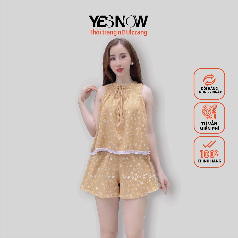 Set Đồ Bộ Ở Nhà Hoa Nhí Viền Ren - Set Bộ Đồ Hoa Nhí Màu Vàng