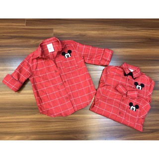 Áo sơmi kẻ đỏ Mickey Disney