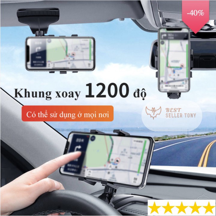 Libishop - Giá đỡ điện thoại trên ô tô xe máy Khung xoay 1200 độ có bảng treo số điện thoại