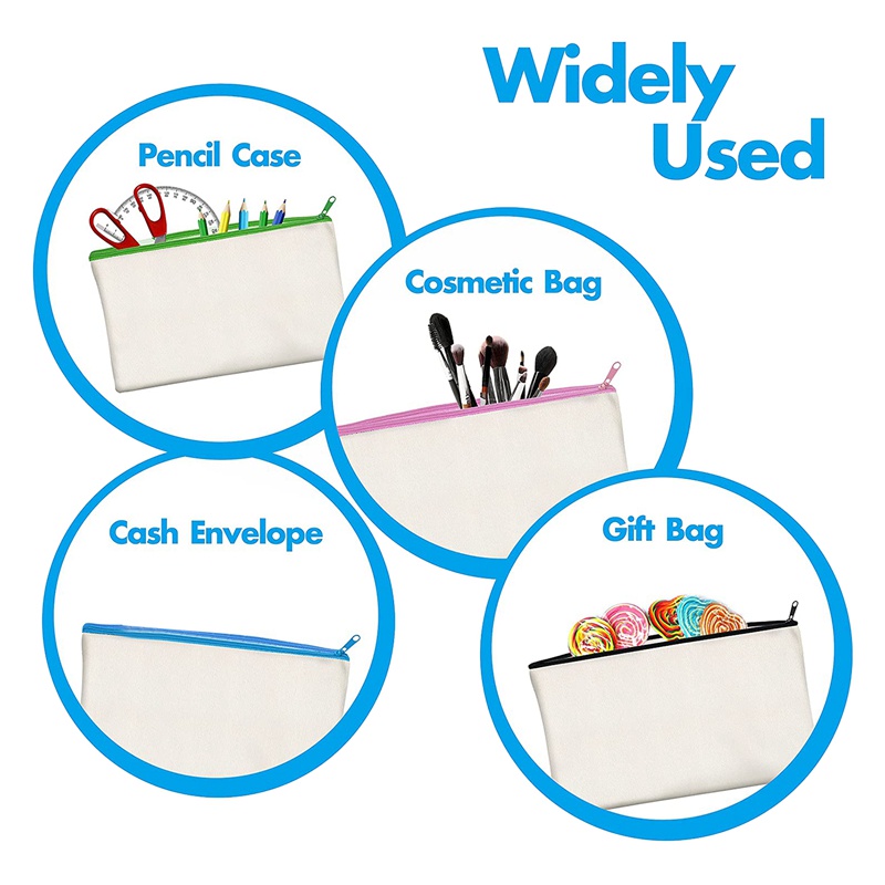 Set 15 Túi Đựng Bút Bằng Vải Canvas Cotton Trơn Có Khóa Kéo DIY