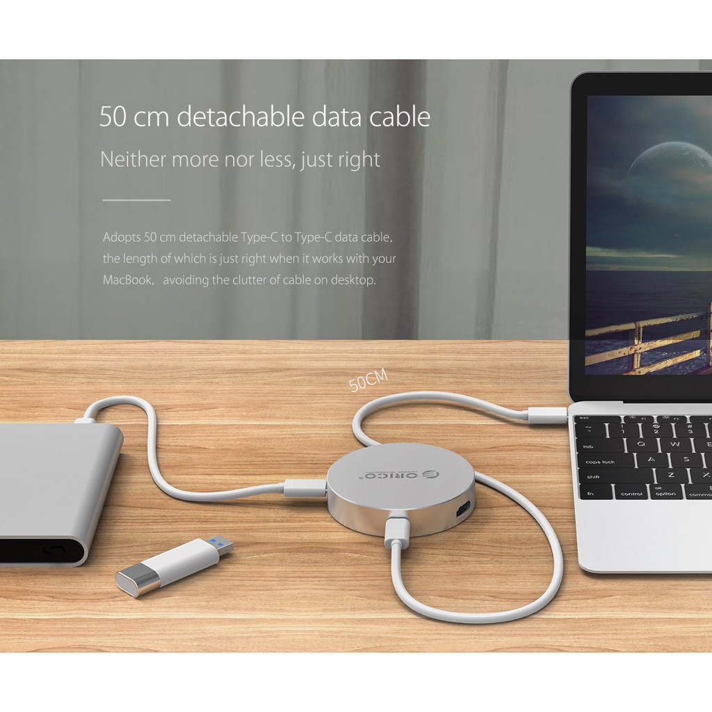 Hub chuyển đổi loại tròn Orico chuyển đổi USB Type C sang VGA Usb PD 3 trong 1 cổng sạc PD USB 3.0