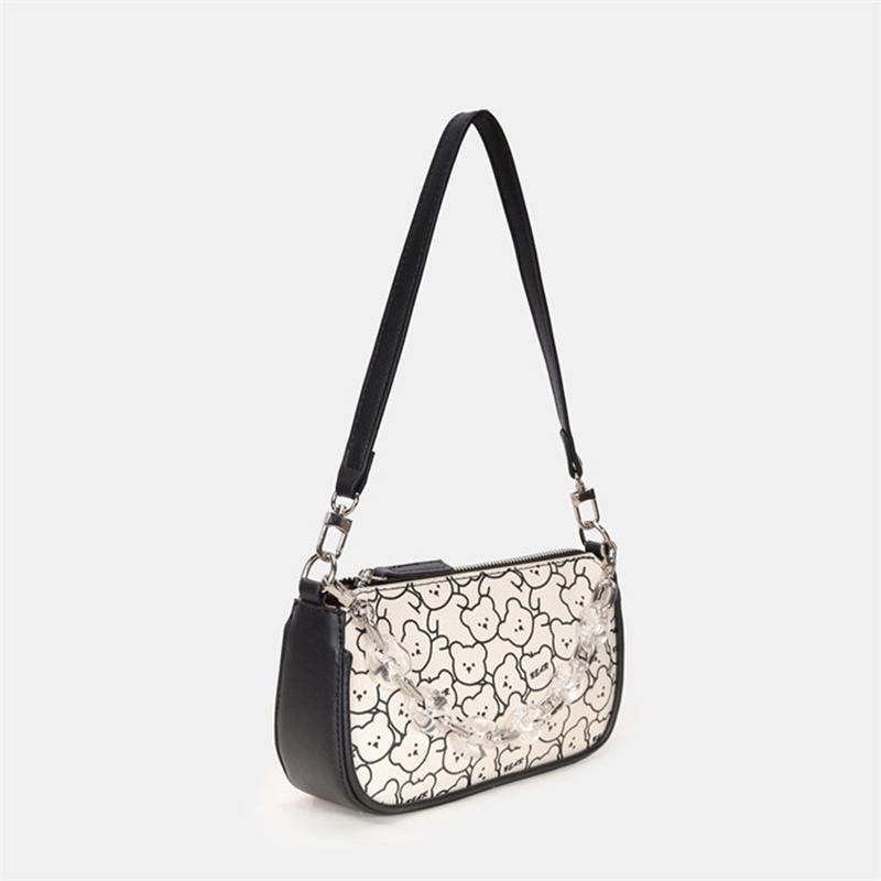 Túi đeo vai họa tiết graffiti phối dây xích acrylic thời trang