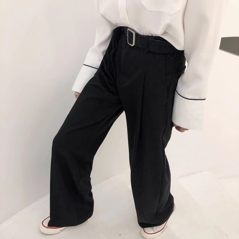 Quần tây ống rộng Nam T-A-N Dáng Suông hàn quốc trơn màu đen có