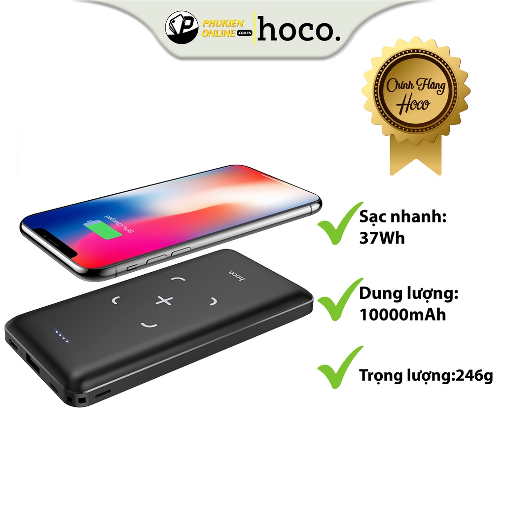 Pin Sạc Dự Phòng Không Dây Hoco J50 Dung Lượng 10000mAh, Hỗ Trợ Tất Cả Các Dòng Sạc Không Dây, Chống Cháy Nổ.