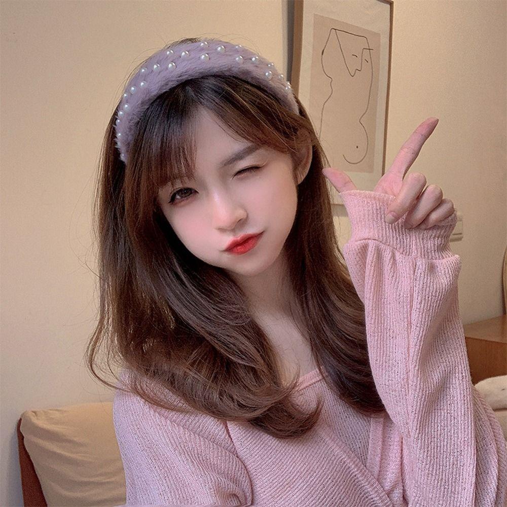 Băng Đô Cài Tóc Phủ Lông Acrylic Chống Trượt Thời Trang Thu Đông Cho Nữ