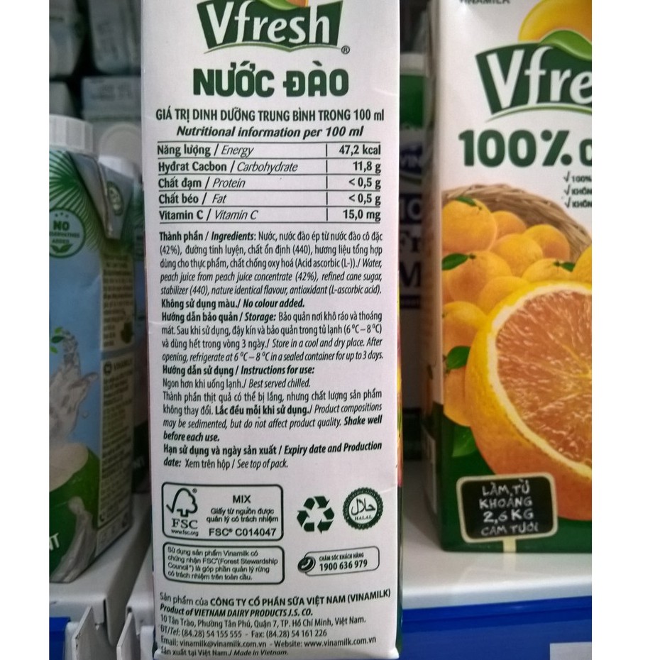 Nước đào ép Vinamilk Vfresh - Hộp 1L