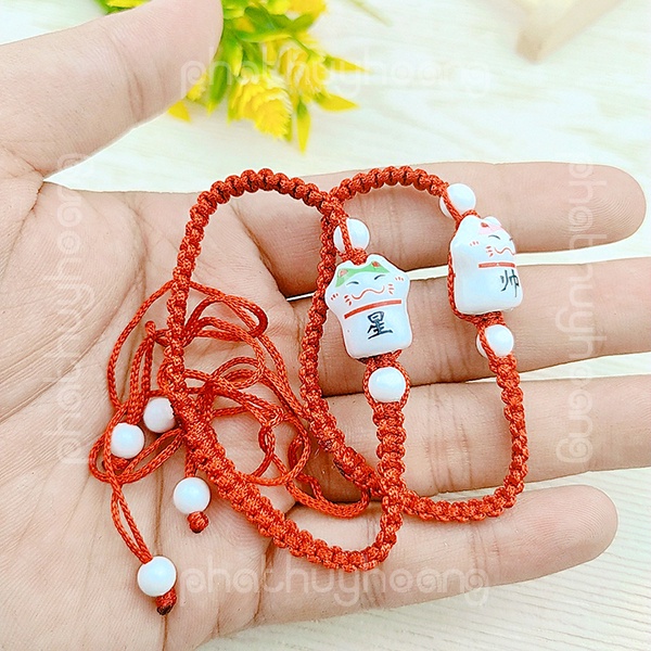 Vòng tay chỉ đỏ mèo cực xinh bằng sứ , phụ kiện thời trang cho nam và nữ thời trang theo phong cách Nhật Bản