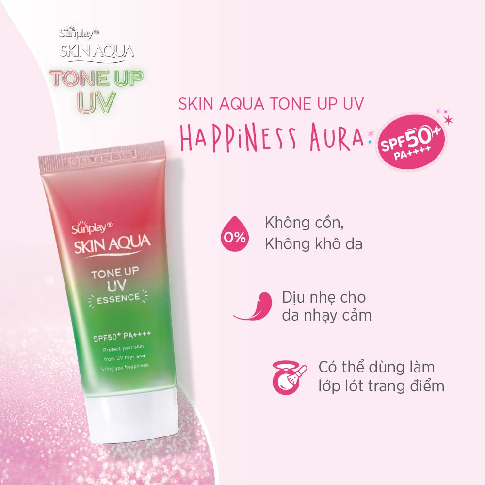 Tinh chất chống nắng nâng tông Sunplay Skin Aqua Tone Up UV Essence Happiness Aura (Rose)50g