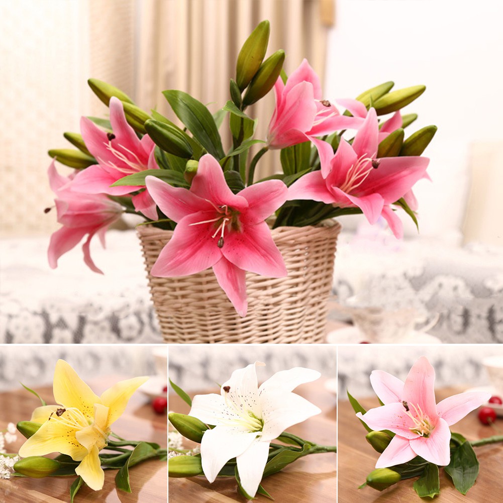 Hoa Lily Giả 3 Bông Trang Trí Tiệc Cưới