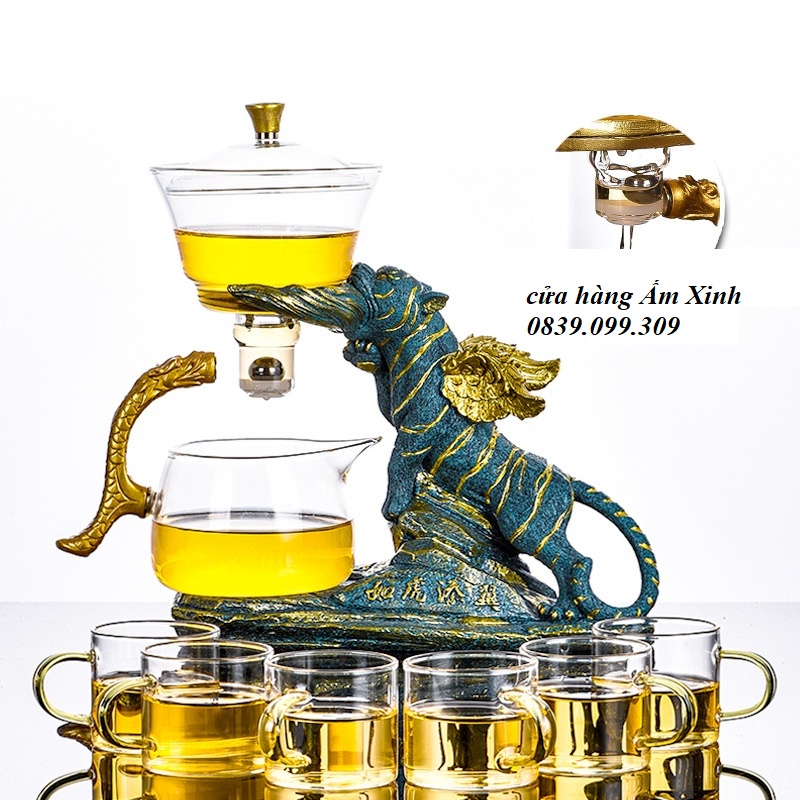 BỘ ẤM CHÉN PHA TRÀ BẰNG THỦY TINH CHỊU NHIỆT CAO CẤP HÌNH MÃNH HỔ