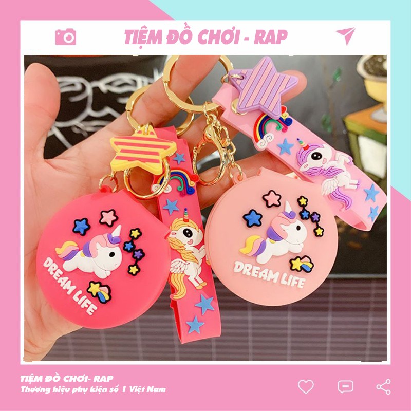 Móc khóa Gương Mini kèm hình nhân vật hoạt hình dễ thương dùng làm phụ kiện quà tặng, dây treo balo túi xách ví cầm tay