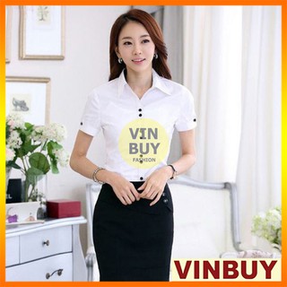 Áo sơ mi trắng ngắn tay nút đôi