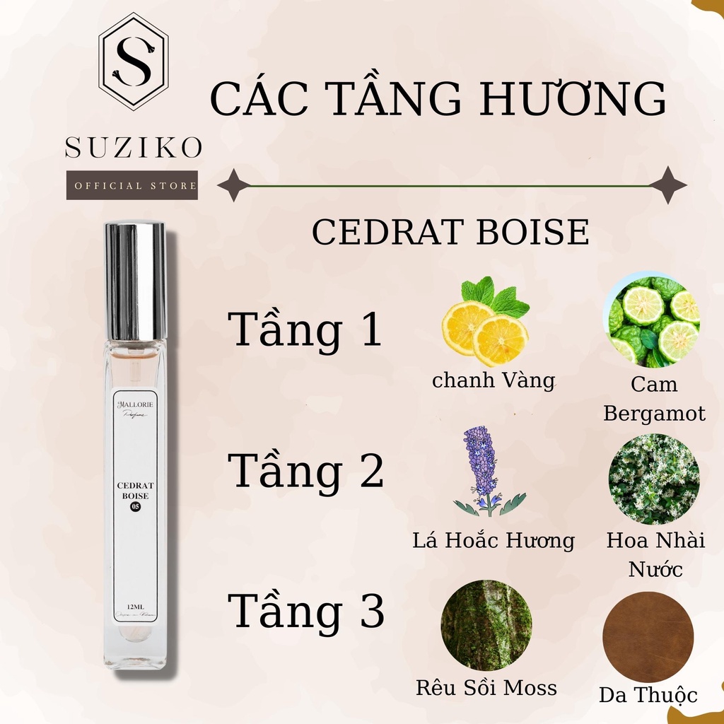 Nước hoa nữ Suziko Cedrat boise dạng lăn 10ml. Nước hoa mini nữ tính, nhẹ nhàng, trang nhã