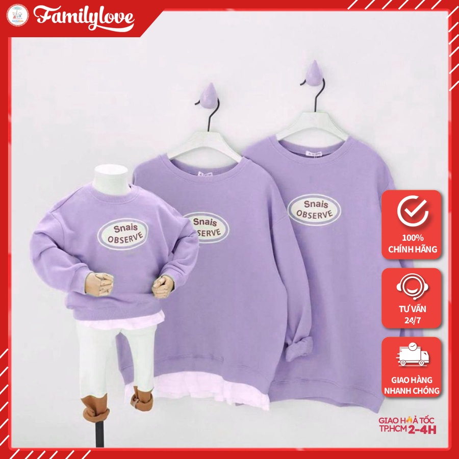Áo Gia Đình Mùa Đông Familylove - Mẫu Áo Gia Đình Sweater Dài Tay Snais Observe Chất Nỉ Da Cá Cotton 100%