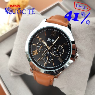 Đồng hồ nam casio 💖freeship💖đồng hồ casio nam mtp-v300l-1a3udf mặt đen dây nâu