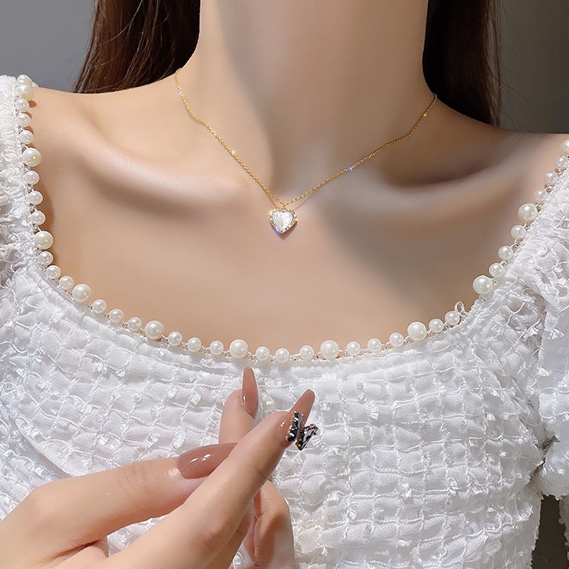 Vòng cổ nữ titan không đen gỉ mặt hình trái tim xinh xắn dễ thương phong cách ngọt ngào mẫu mới 2022