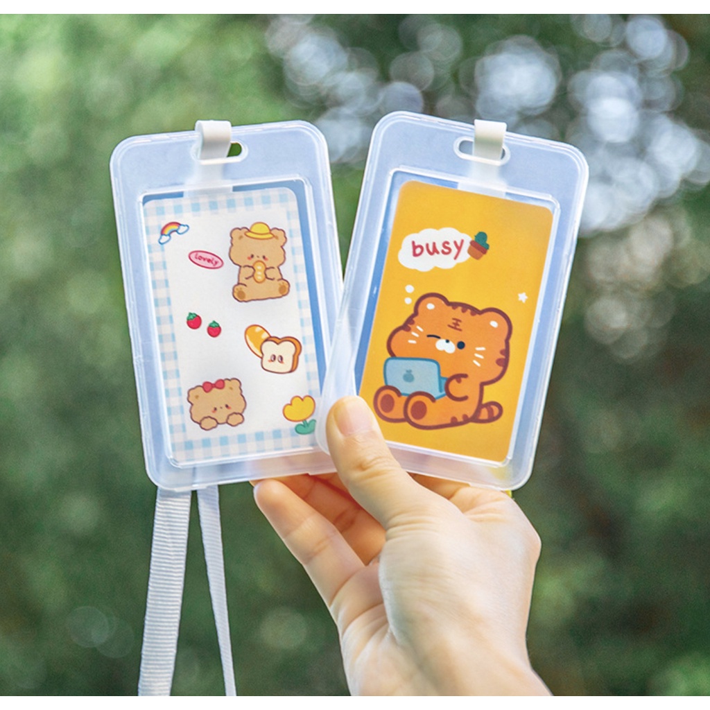 [Cois N] INS Ốp Điện Thoại Trong Suốt In Hình Hổ Hoạt Hình Dễ Thương Có Dây Buộc Thẻ Xe Buýt Thẻ Giấy Bảo Vệ Trường Học Sinh