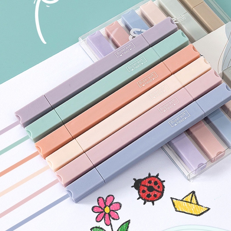 6 bút dạ quang nhiều màu sắc dễ thương cho trường học