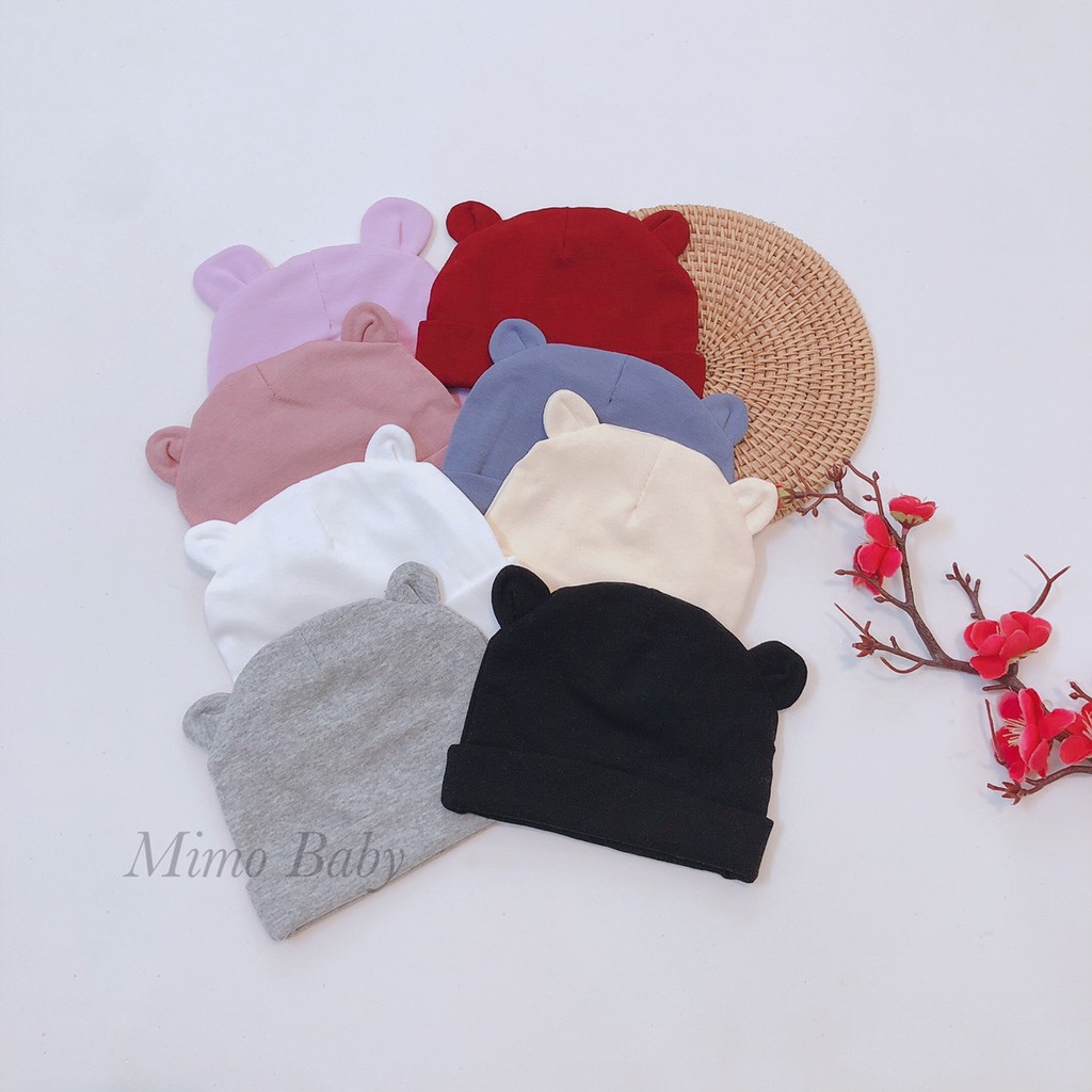 Mũ cotton sơ sinh tai gấu cho bé (0-6m) Full 10 màu