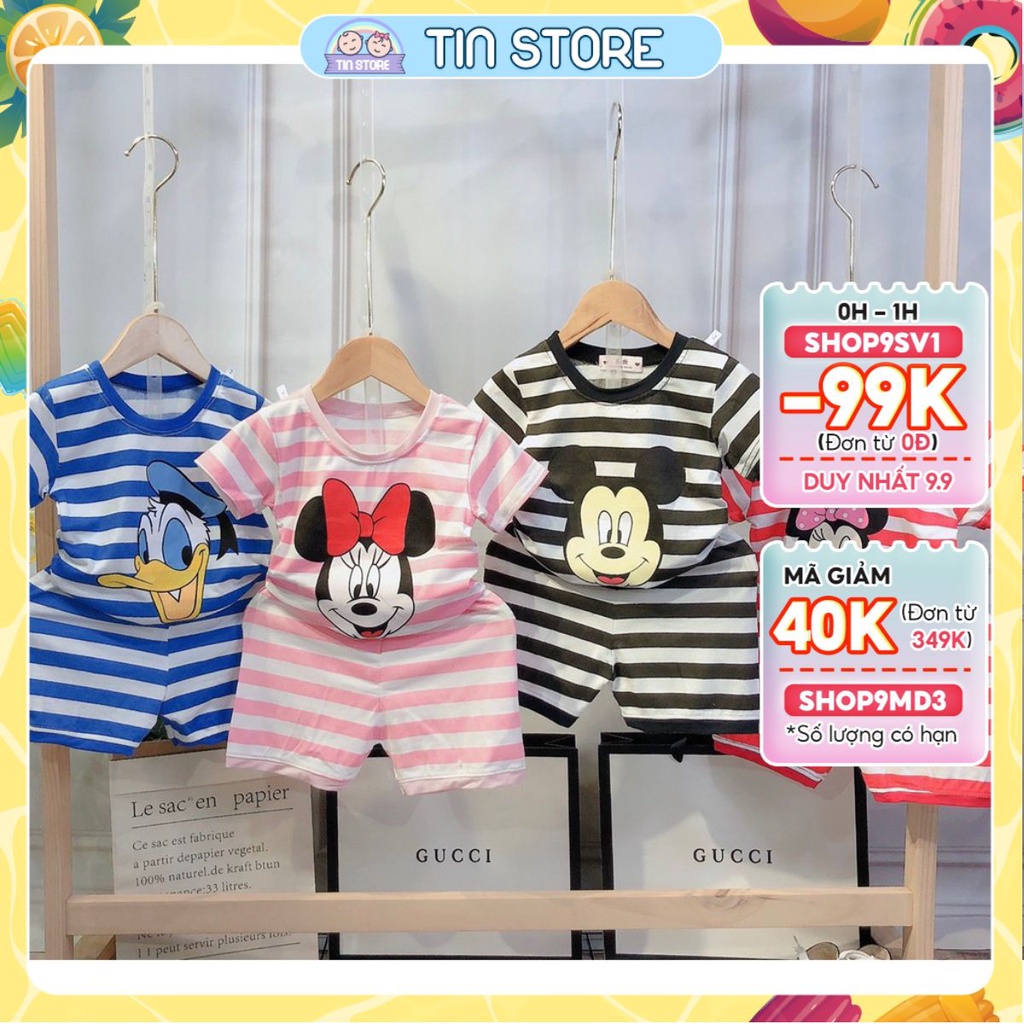 Bộ Cộc Tay Mickey Kẻ Sọc Cotton Mềm Mại Cho Bé Trai Và Bé Gái Từ 8Kg Đến 20Kg Thời Trang Trẻ Em Tin Store