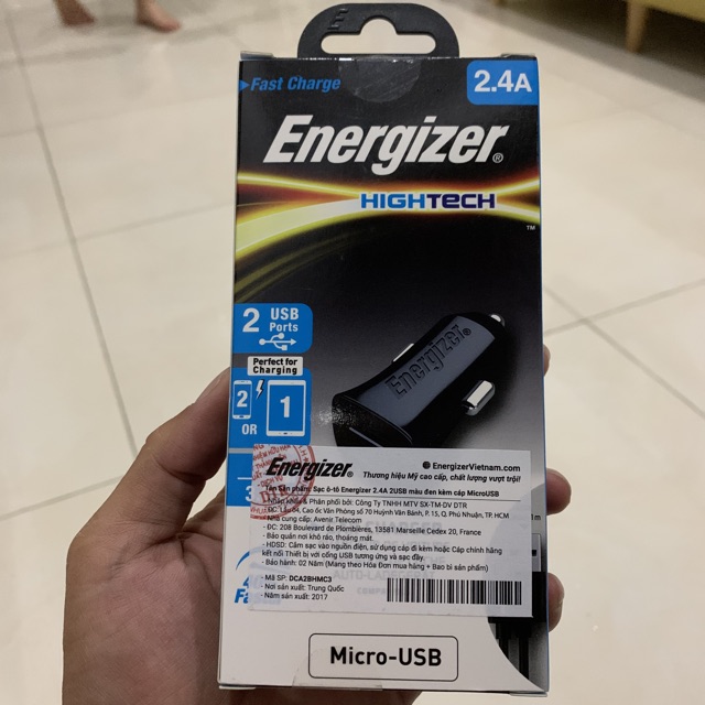 Tẩu Sạc ôtô Energizer DCA2BHMC3 24W - 02 cổng USB-A