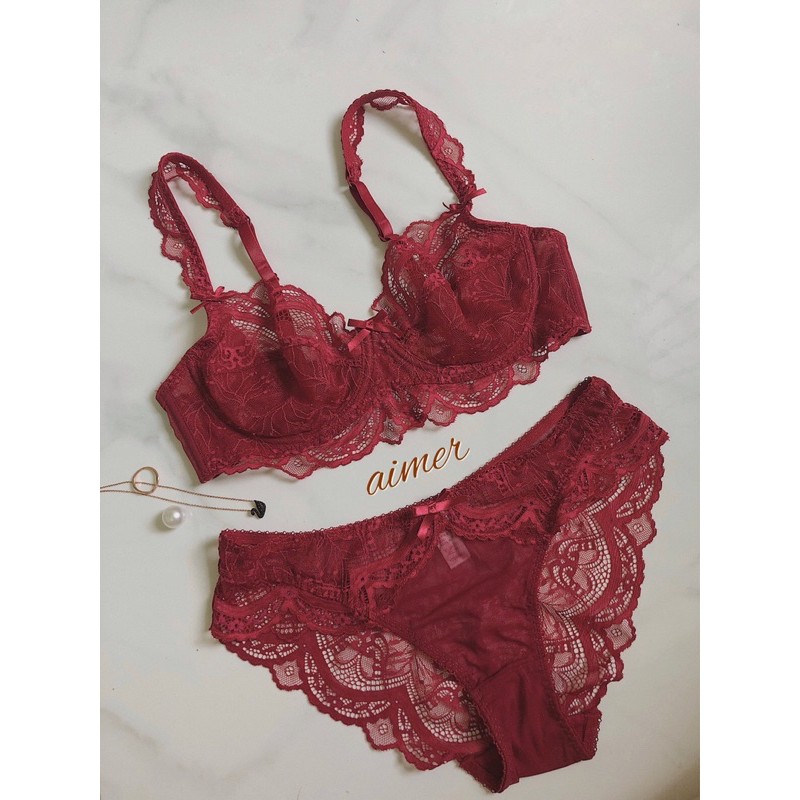 [ Mã FAXANH245 giảm 10K đơn 50K] Set Áo ngực Bralette Ren , quần lót ren MÀU ĐỎ[Hình thật shop chụp]