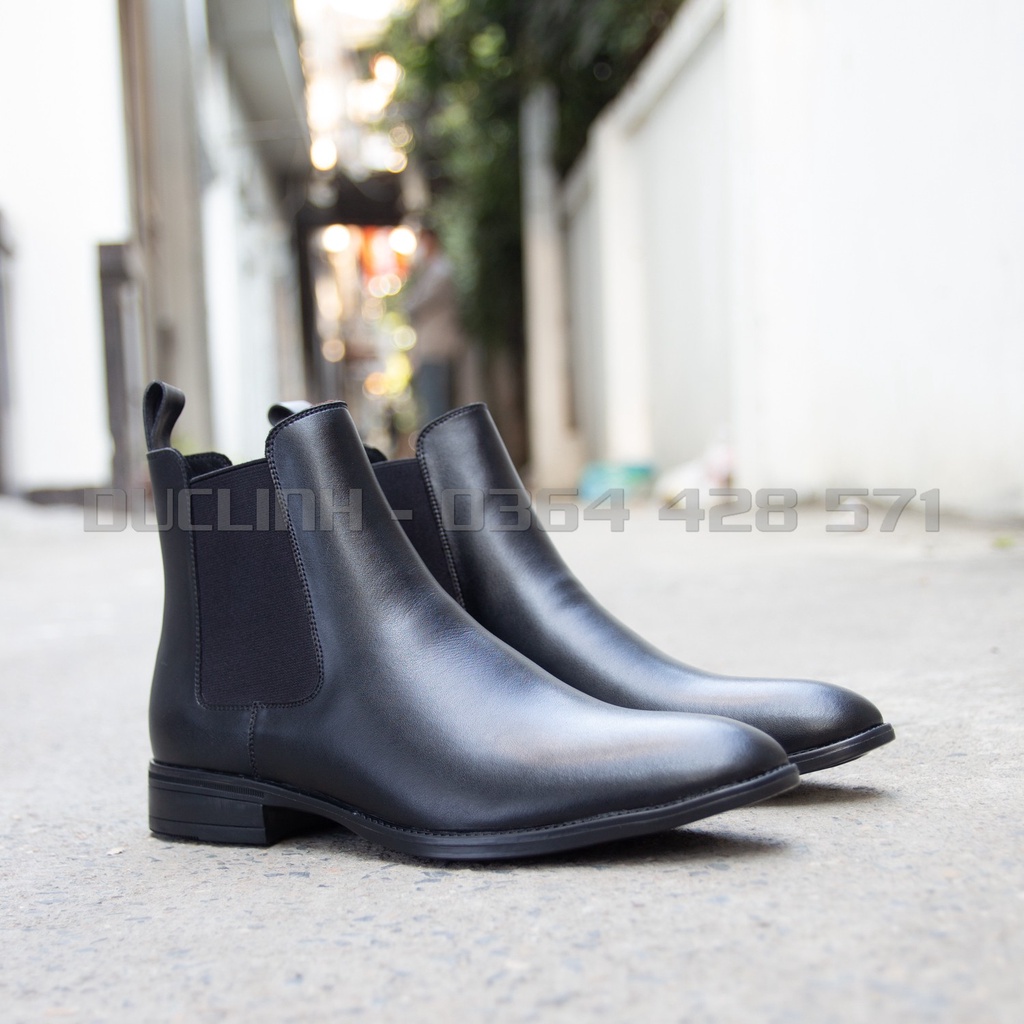 [TẶNG TẤT CAO CỔ] Giày Chelsea Boots Da Sần Đen, Phiên bản Mũi Tròn mạnh mẽ đế lót tăng 6 cm chiều cao dễ phối đồ | WebRaoVat - webraovat.net.vn